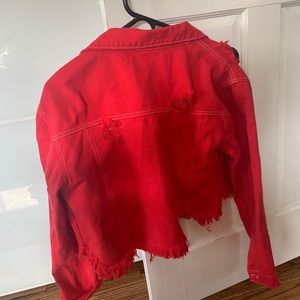 Cropped red jean jacket ripped